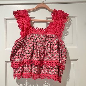 Anthropologie pink tiered flutter swing top